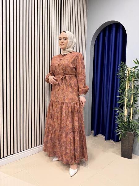 MRW 1421 LADY ETNIC DESENLİ ELBİSE BORDO