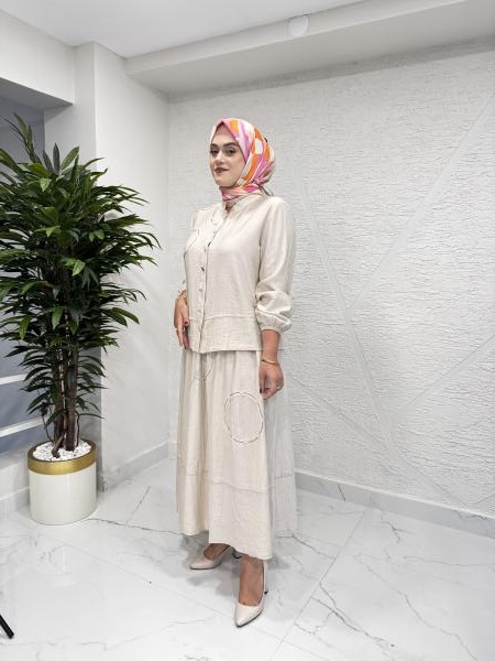 CLEMENCE 1447 KREP ETEKLİ TAKIM BEJ