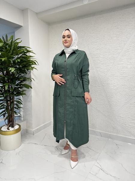 CEREMONY 5878 ÖNDEN FERMUARLI BELDEN BÜZGÜLÜ TORBA CEPLİ DUBAI CEKET TURMALİN YEŞİL