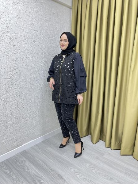 MISSEMRAMISS 4820 LACY BOMBER CEKET SİYAH