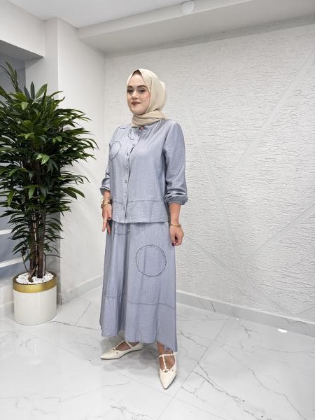 CLEMENCE 1447 KREP ETEKLİ TAKIM İNDİGO