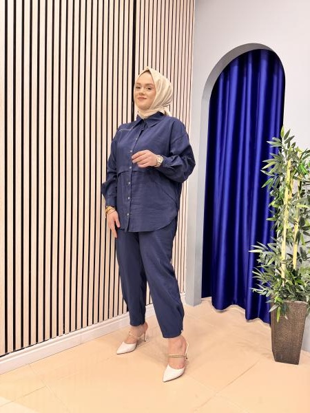CEREMONY 5979 PANTOLONU VE TUNİĞİ FERMUAR VE ÇIT ÇIT DETAYLI DUBAI TAKIM LACİVERT