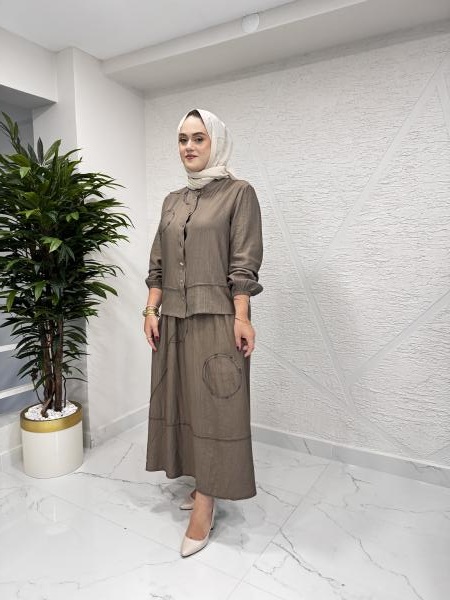 CLEMENCE 1447 KREP ETEKLİ TAKIM KAHVERENGİ