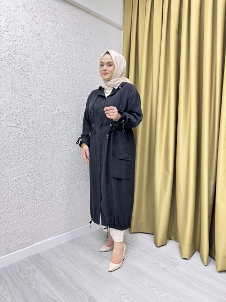 CEREMONY 58110 KOLLARI ALLERLİ BELDEN BÜZGÜ DETAYLI ÖNDEN DÜĞMELİ CUPRA KAP SİYAH