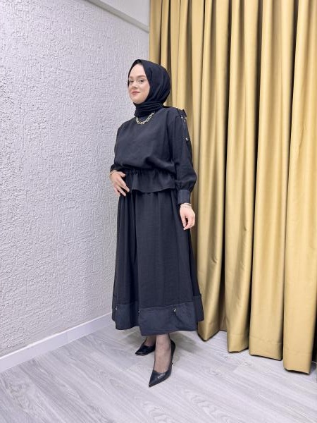 CEREMONY 5958 OMUZLARI APOLET DETAYLI DÜĞMELİ DUBAI GARNİLİ PASION ETEKLİ TAKIM SİYAH