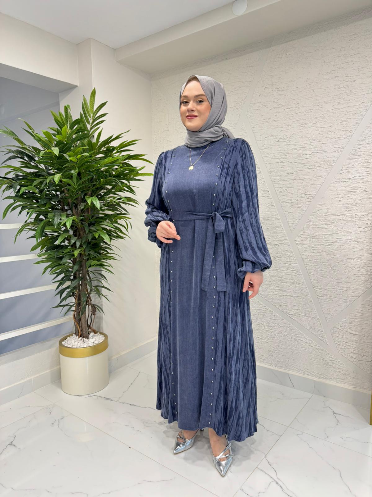 MARCHA 10701 İPEK ELBİSE LACİVERT