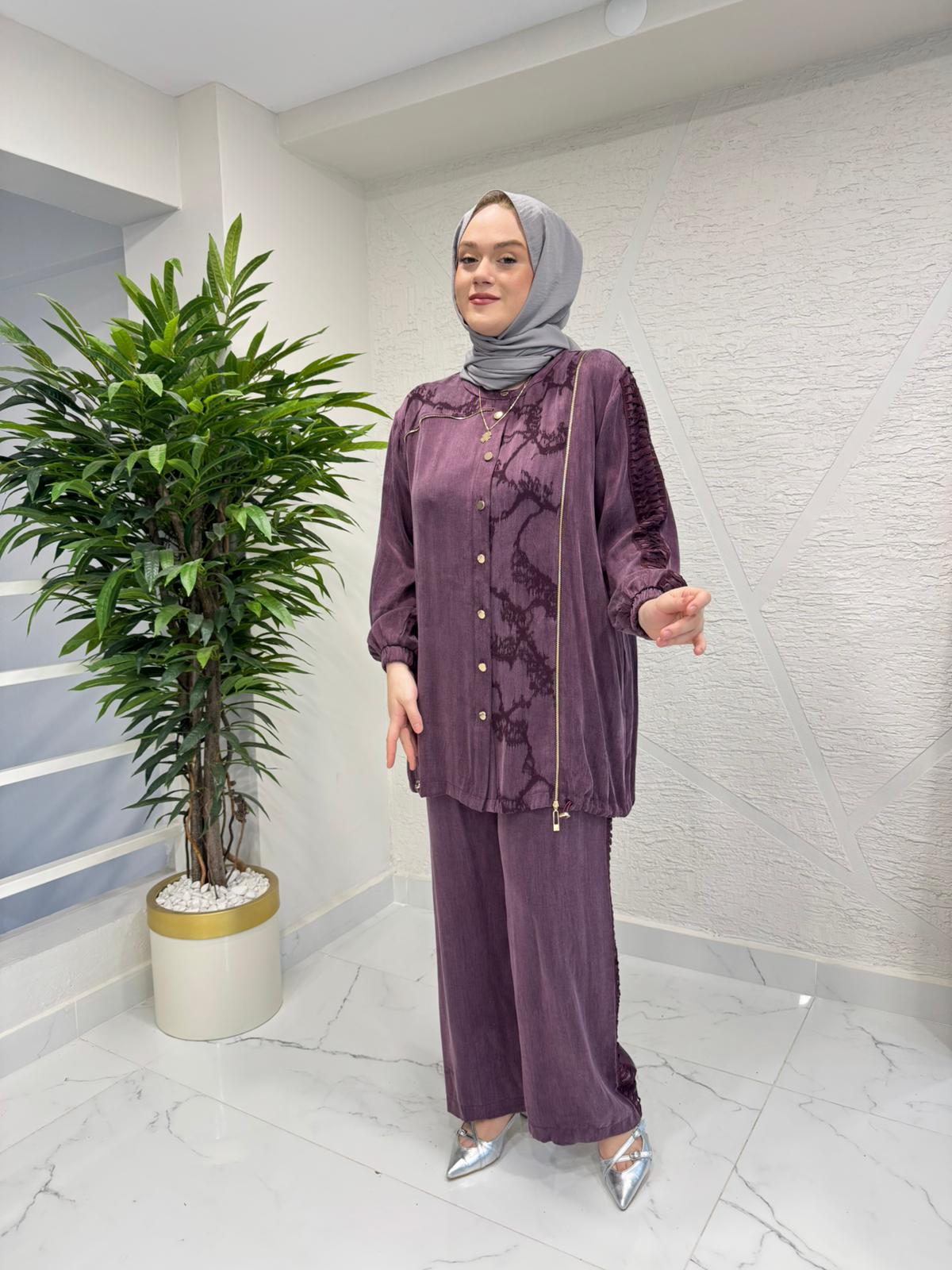 MARCHA 10920 İPEK PANTOLONLU TAKIM MÜRDÜM