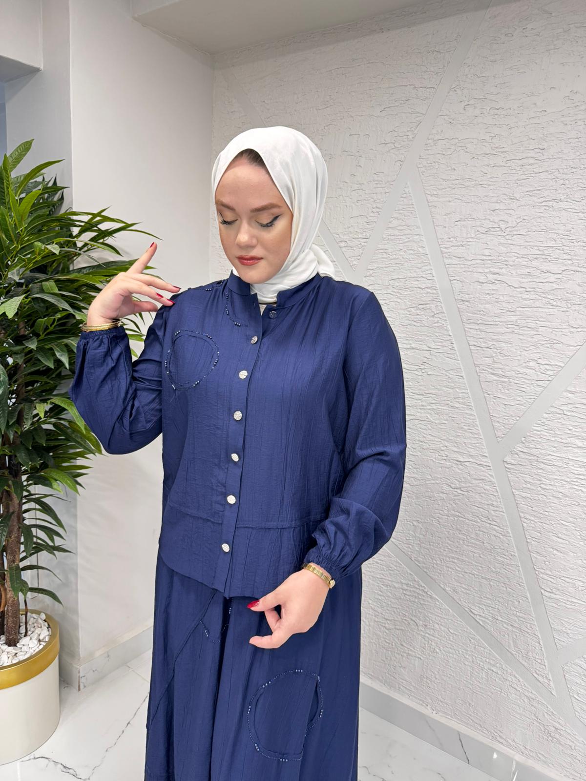 CLEMENCE 1447 KREP ETEKLİ TAKIM LACİVERT