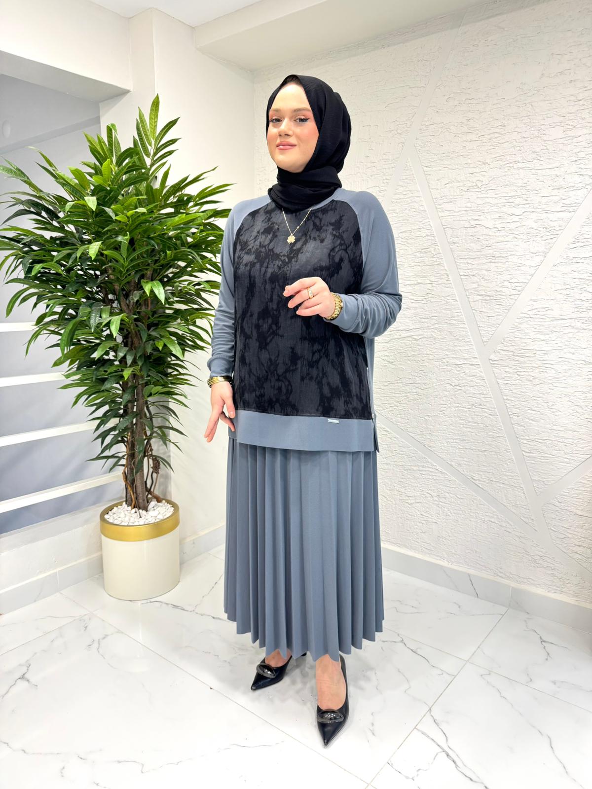 CLEMENCE 1537 ÖRME KREP ETEKLİ TAKIM GRİ