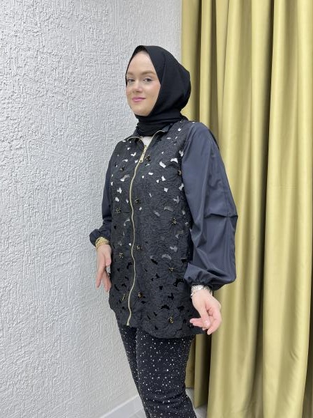 MISSEMRAMISS 4820 LACY BOMBER CEKET SİYAH