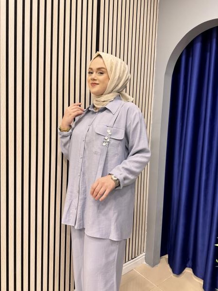 CEREMONY 5998 TUNİĞİNİN VE PANTOLONUNUN ÖNÜ SEDEF AKSESUARLI PANTOLONLU PASION TAKIM MAVİ