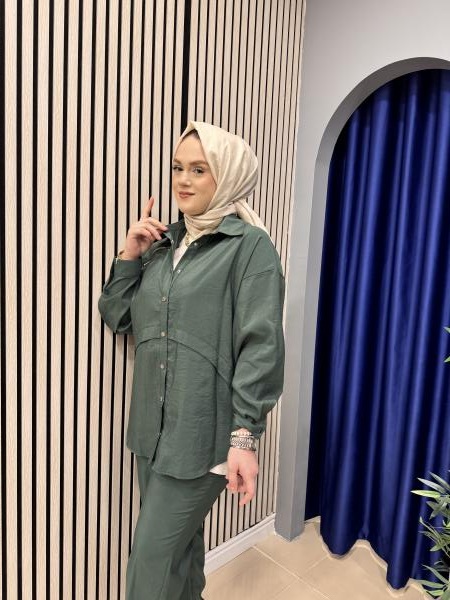 CEREMONY 5979 PANTOLONU VE TUNİĞİ FERMUAR VE ÇIT ÇIT DETAYLI DUBAI TAKIM TURMALİN YEŞİL