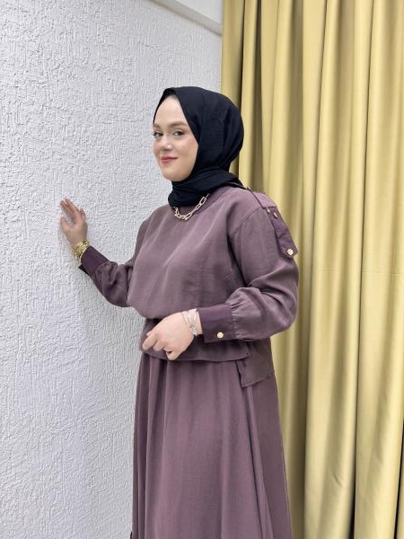 CEREMONY 5958 OMUZLARI APOLET DETAYLI DÜĞMELİ DUBAI GARNİLİ PASION ETEKLİ TAKIM KAHVERENGİ