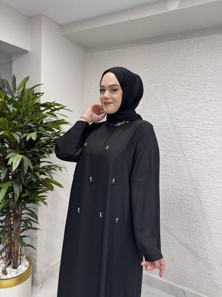 ETRUCCI 4130 TAŞ İŞLEMELİ ABAYA SİYAH