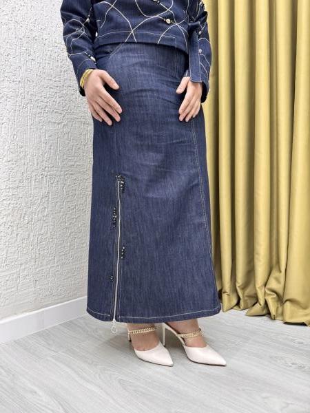 CEREMONY 1515 DENİZKABUKLU DENIM CEKET ETEK TAKIM LACİVERT