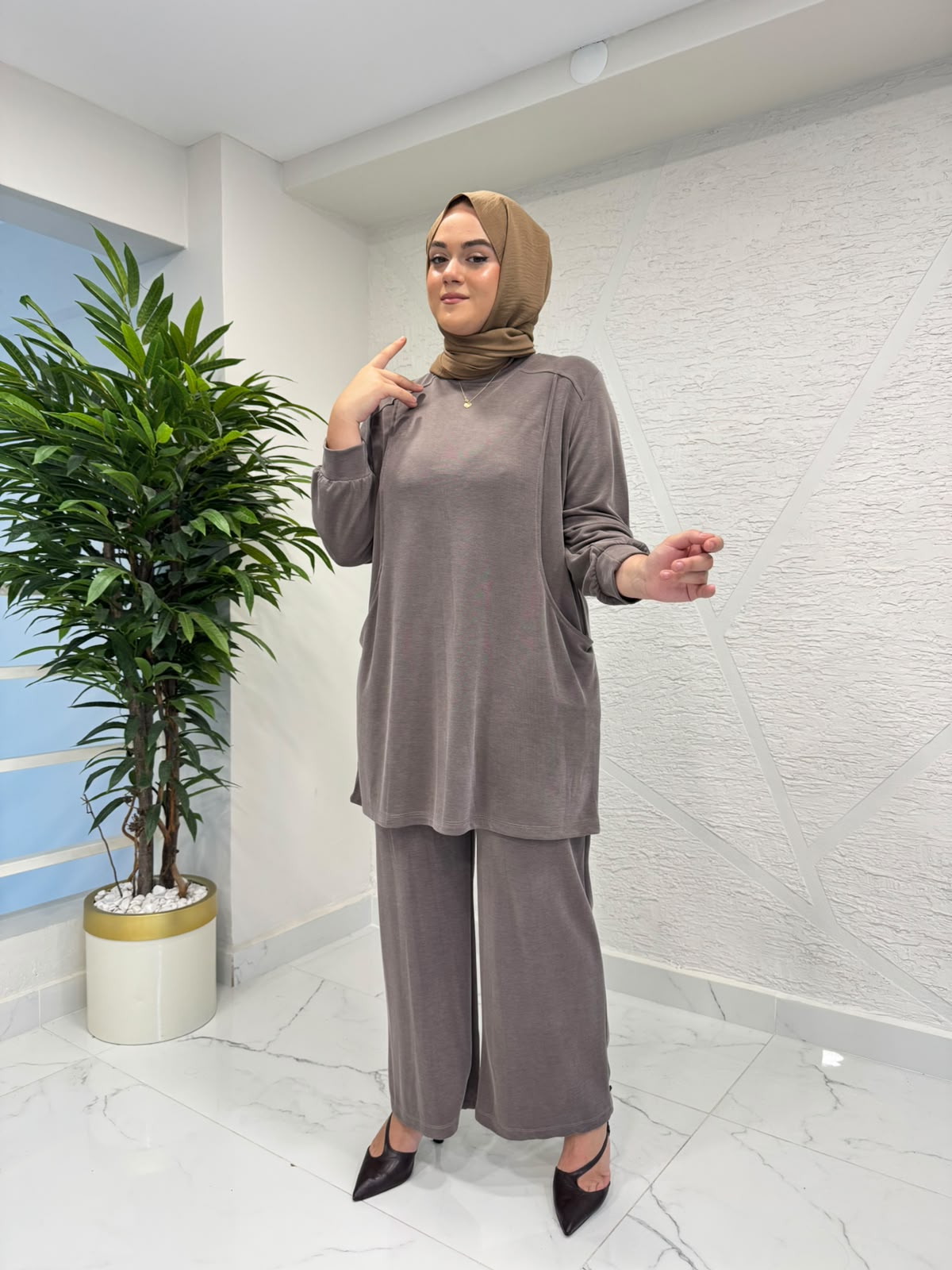 MİHRAN 3052 PANTOLONLU TAKIM VİZON