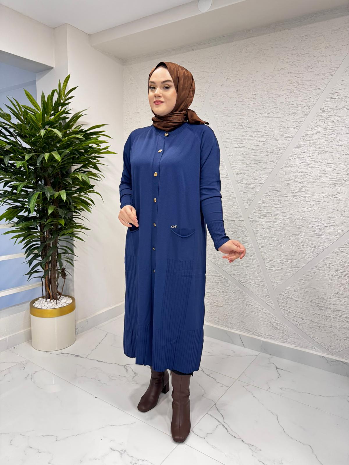 NİLİWİ 3055 ETEK UCU FİTİLLİ ARA BOY TRİKO HIRKA LACİVERT