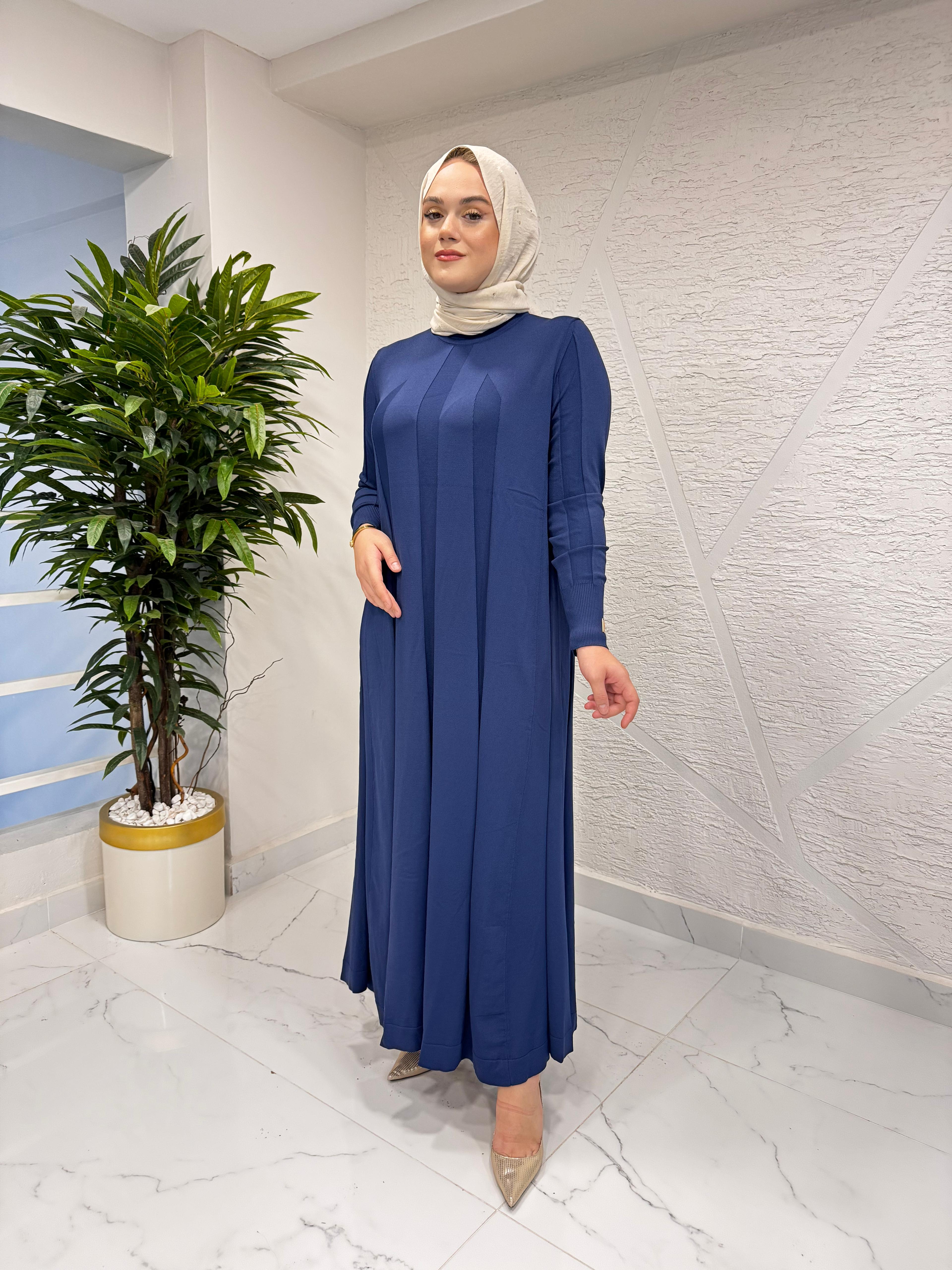 NİLİWİ 3078 OLUK FİTİLLİ TRİKO ELBİSE LACİVERT