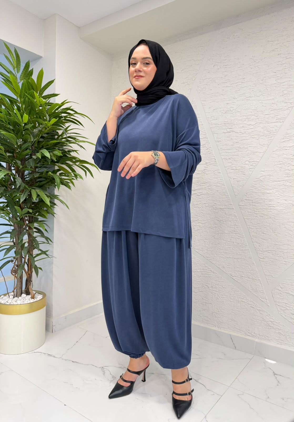 MİHRAN 3115 ŞALVARLI OYSHO PANTOLON TAKIM LACİVERT