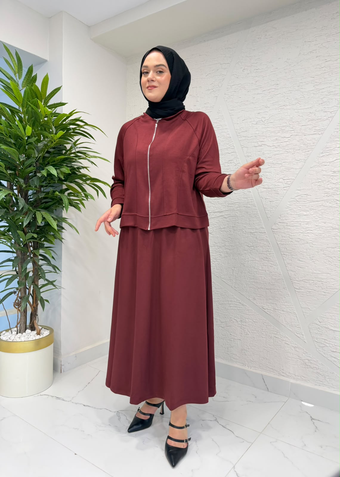 MİHRAN 3135 FERMUARLI ETEK TAKIM BORDO