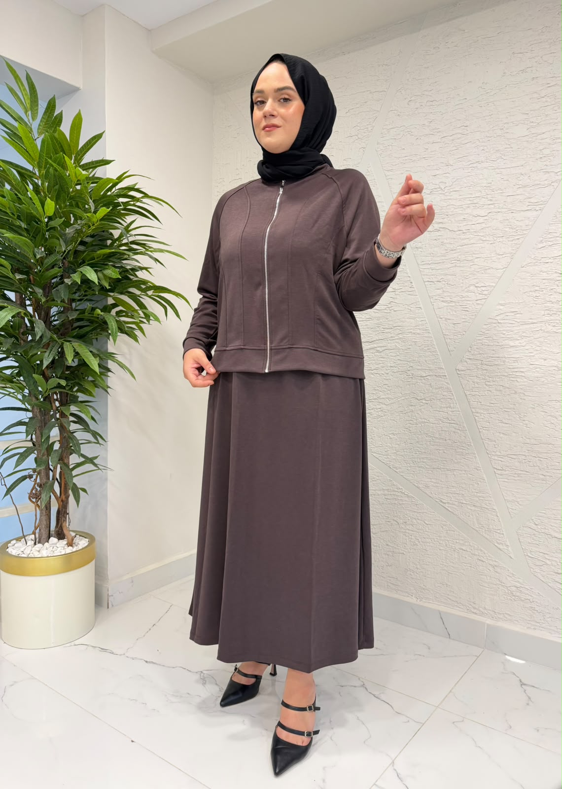 MİHRAN 3135 FERMUARLI ETEK TAKIM KAHVERENGİ