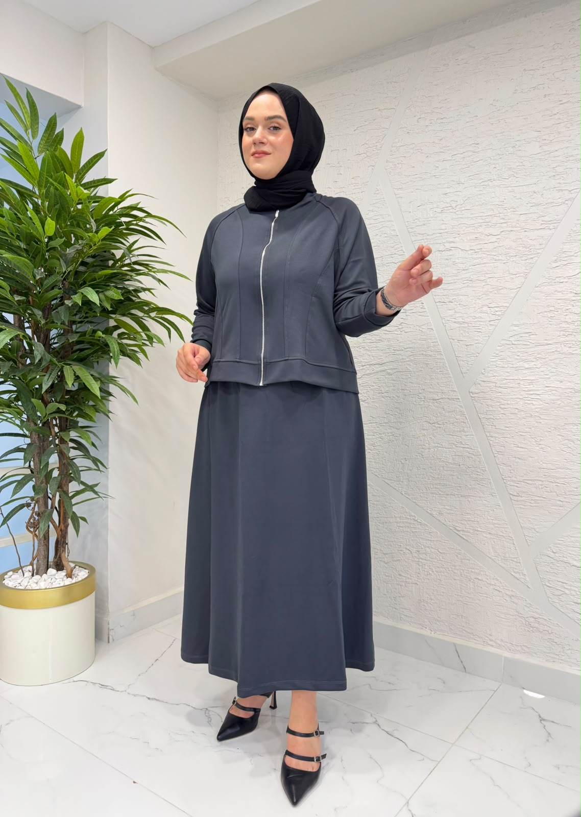 MİHRAN 3135 FERMUARLI ETEK TAKIM LACİVERT