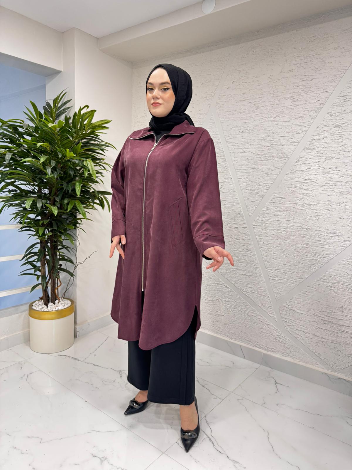 İKOL 36127 DİK YAKA FERMUARLI OVERSIZE KAP BORDO