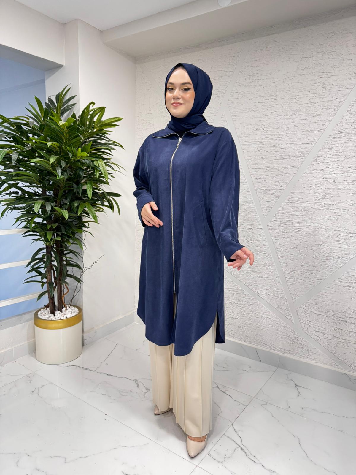 İKOL 36127 DİK YAKA FERMUARLI OVERSIZE KAP LACİVERT