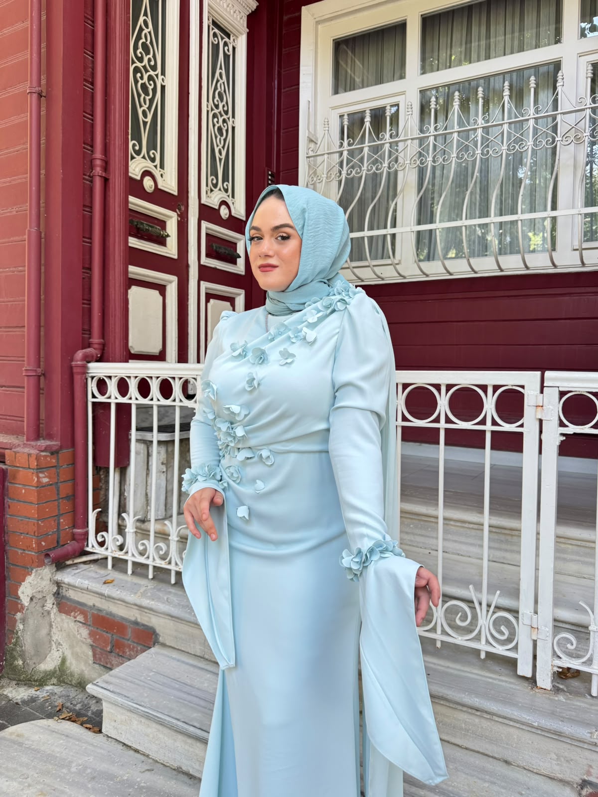 TUAY 4597 KREP ABİYE ELBİSE SU YEŞİLİ