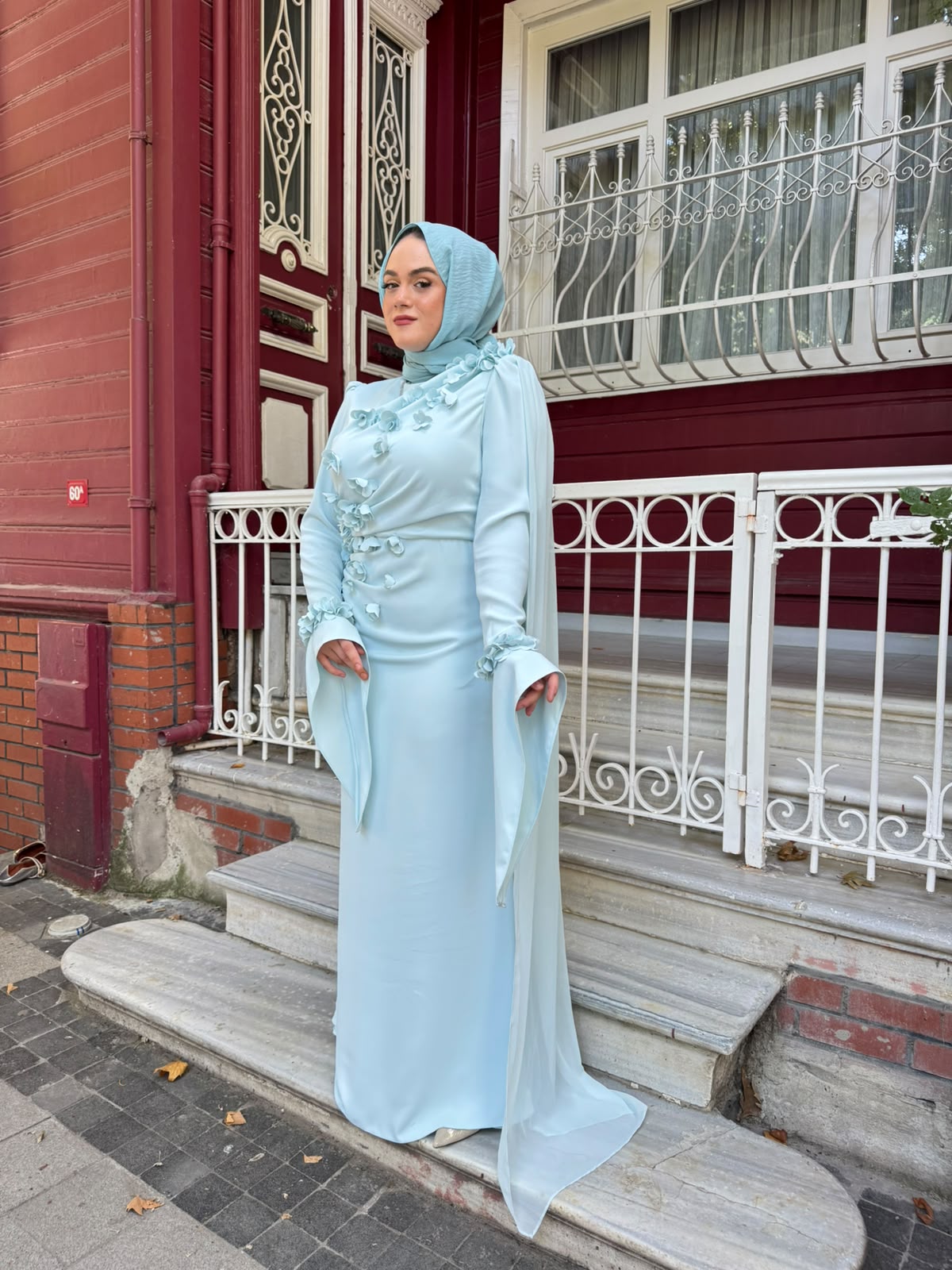TUAY 4597 KREP ABİYE ELBİSE SU YEŞİLİ