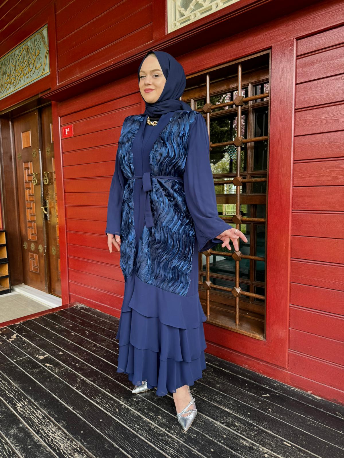TANE 4816 İÇLİKLİ ABAYA LACİVERT