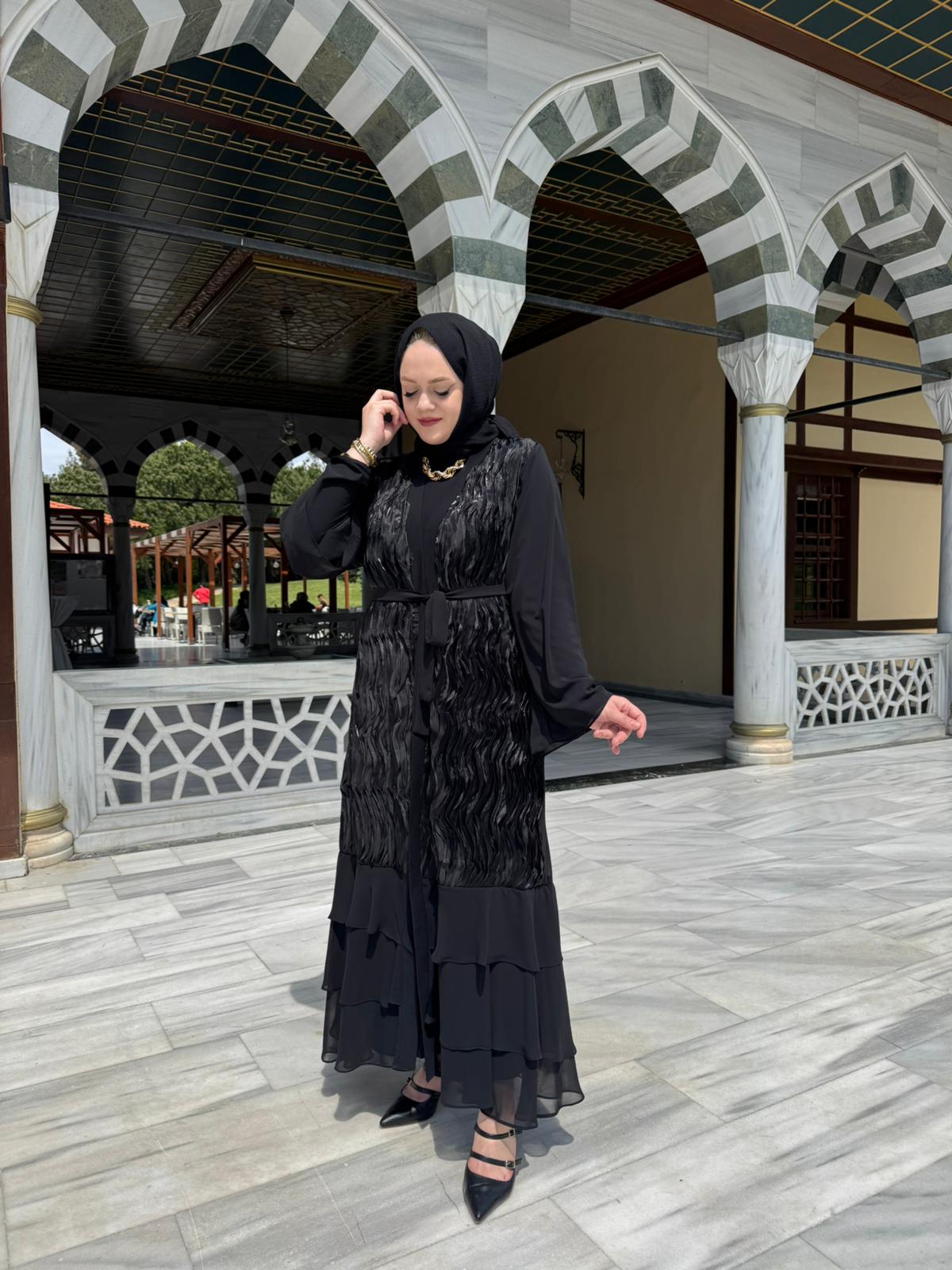 TANE 4816 İÇLİKLİ ABAYA SİYAH
