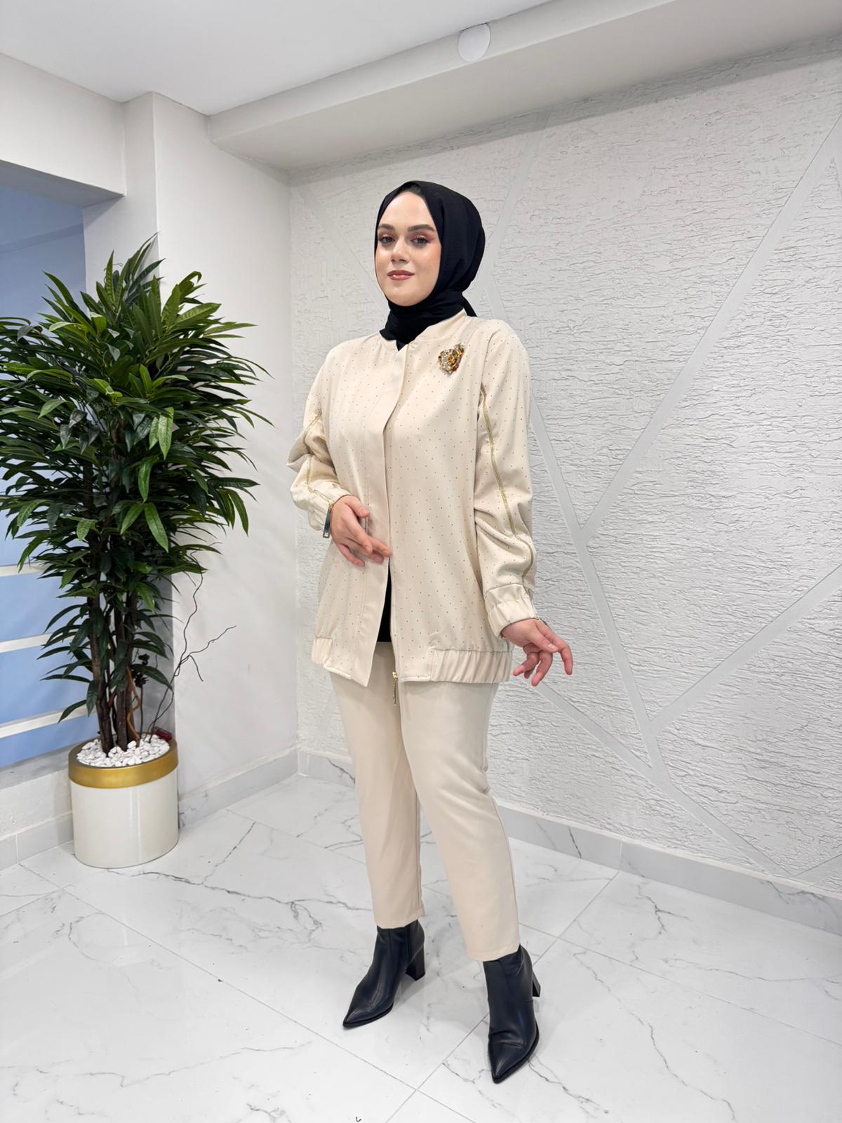 MISSEMRAMISS 4885 GLOWE BOMBER CEKET PANTOLON TAKIM BEJ