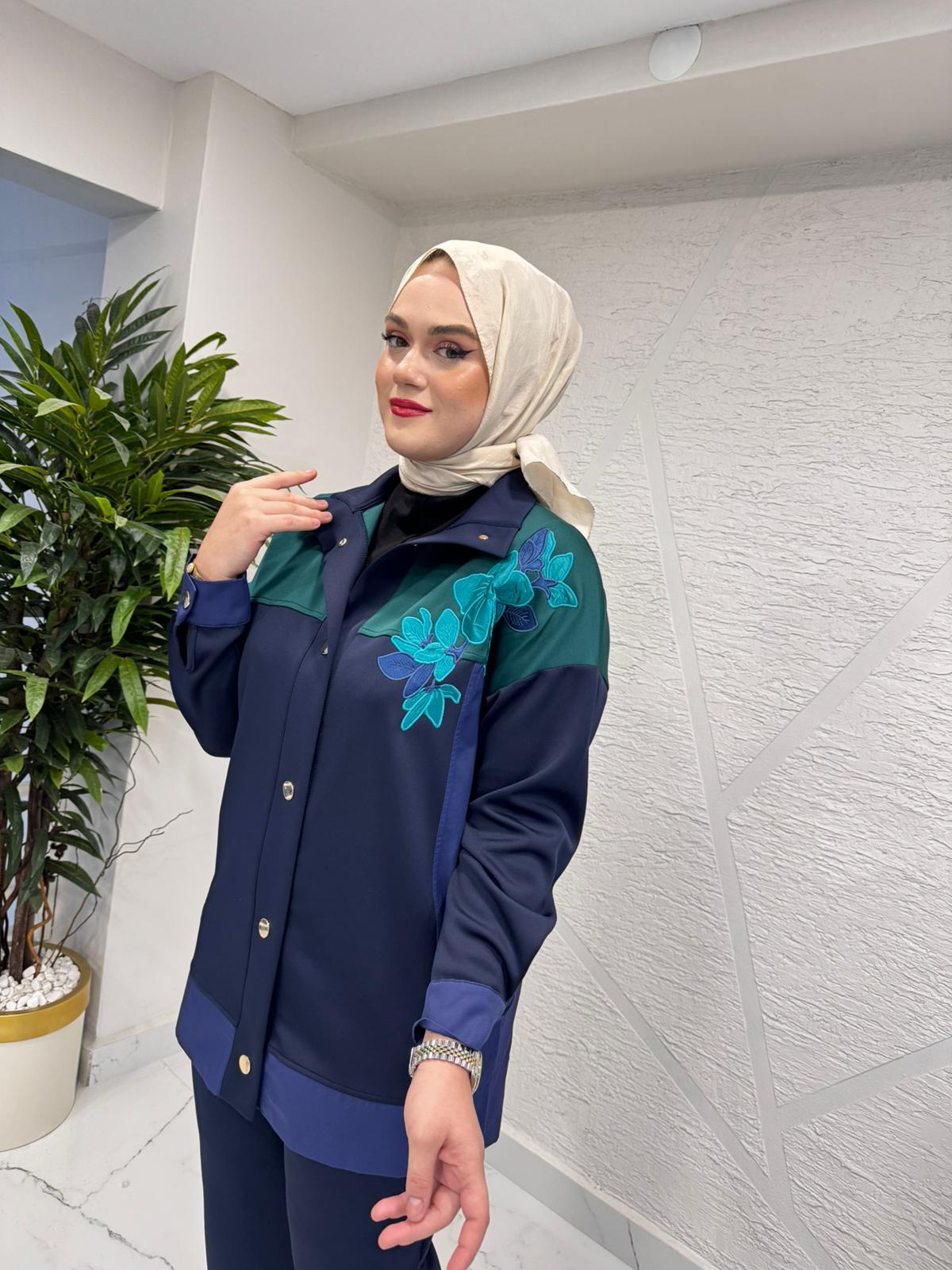 MISSEMRAMISS 4920 SCUBA GARNİ NAKIŞLI KAP PANTOLON TAKIM LACİVERT