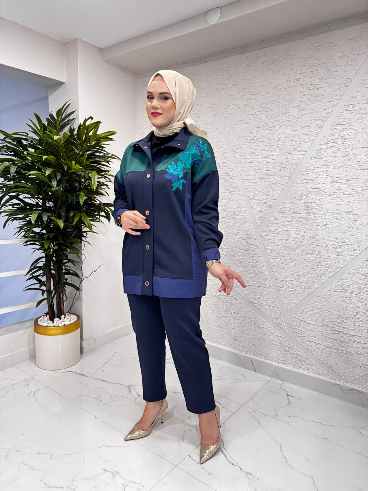 MISSEMRAMISS 4920 SCUBA GARNİ NAKIŞLI KAP PANTOLON TAKIM LACİVERT