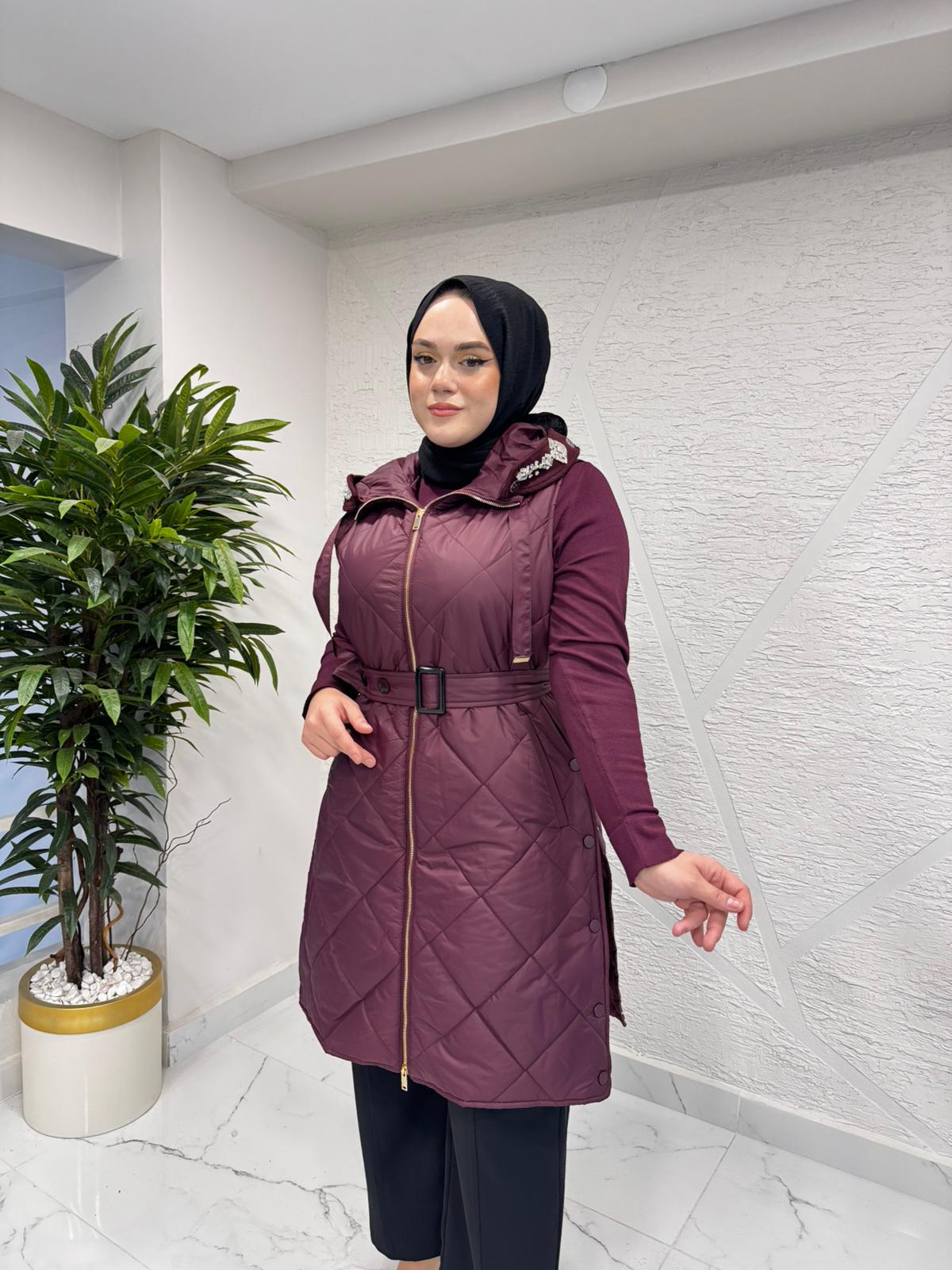 MISSEMRAMISS 5044 KAPİTONE UZUN YELEK BORDO