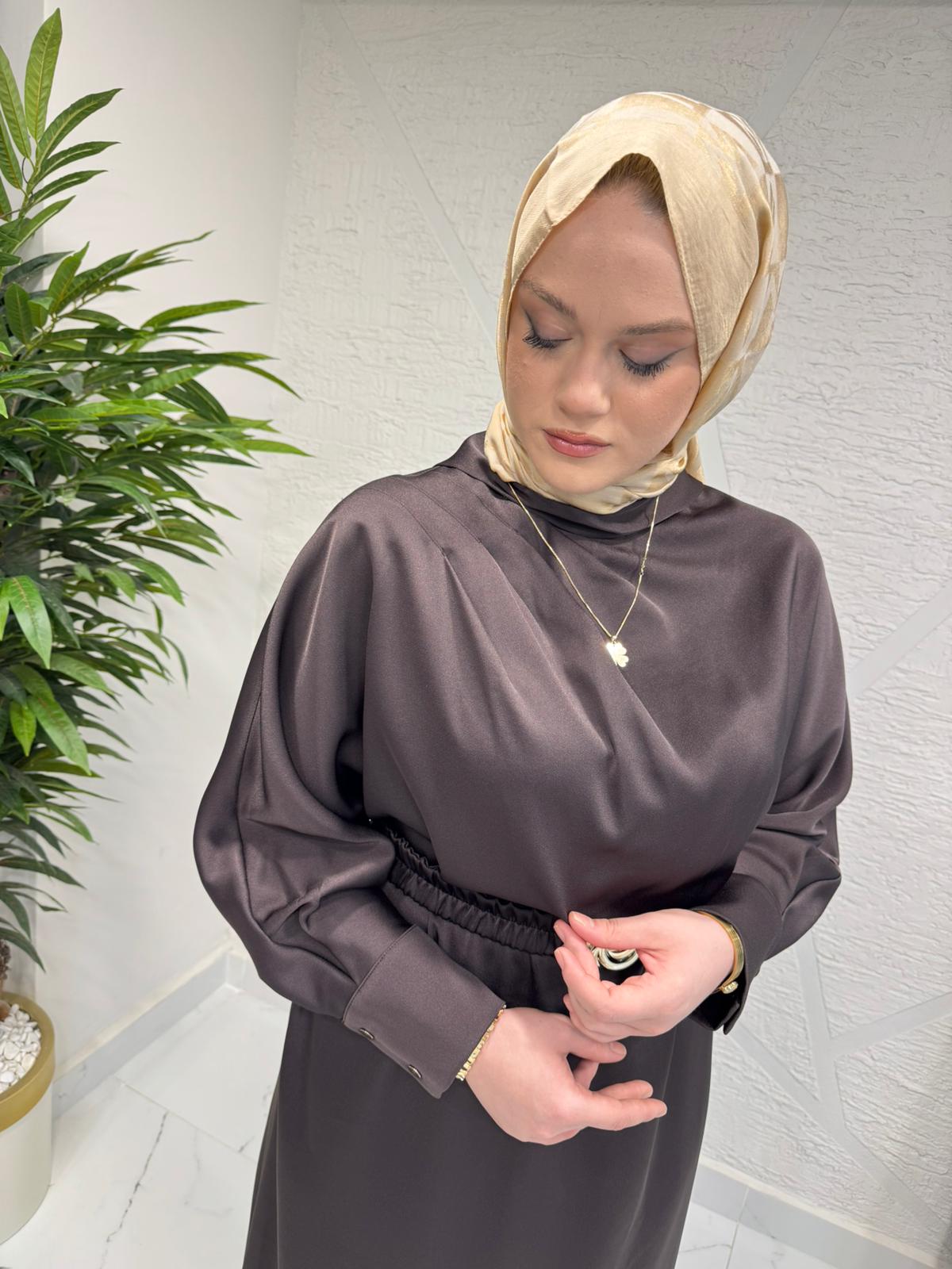 MISSEMRAMISS 5191 MIDNIGHT SILK ELBİSE KAHVERENGİ