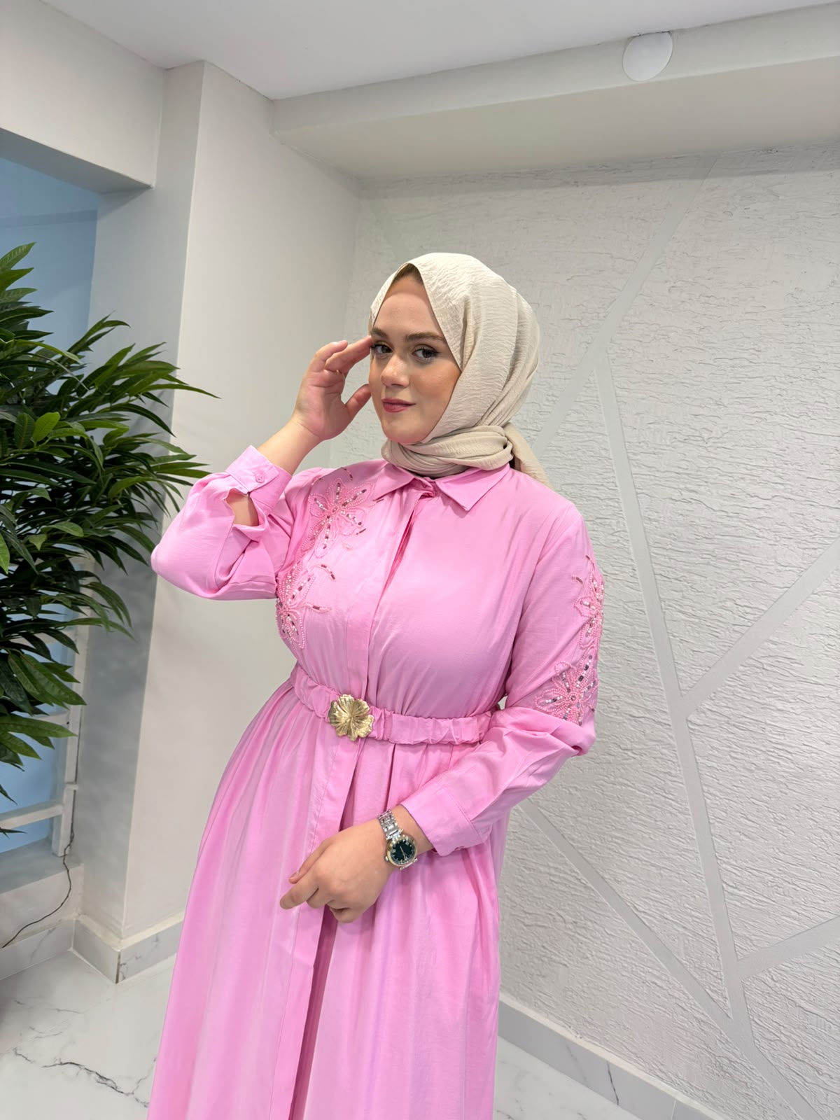7 ALA OTANTİK 6010 NAKIŞLI MODAL ELBİSE PEMBE