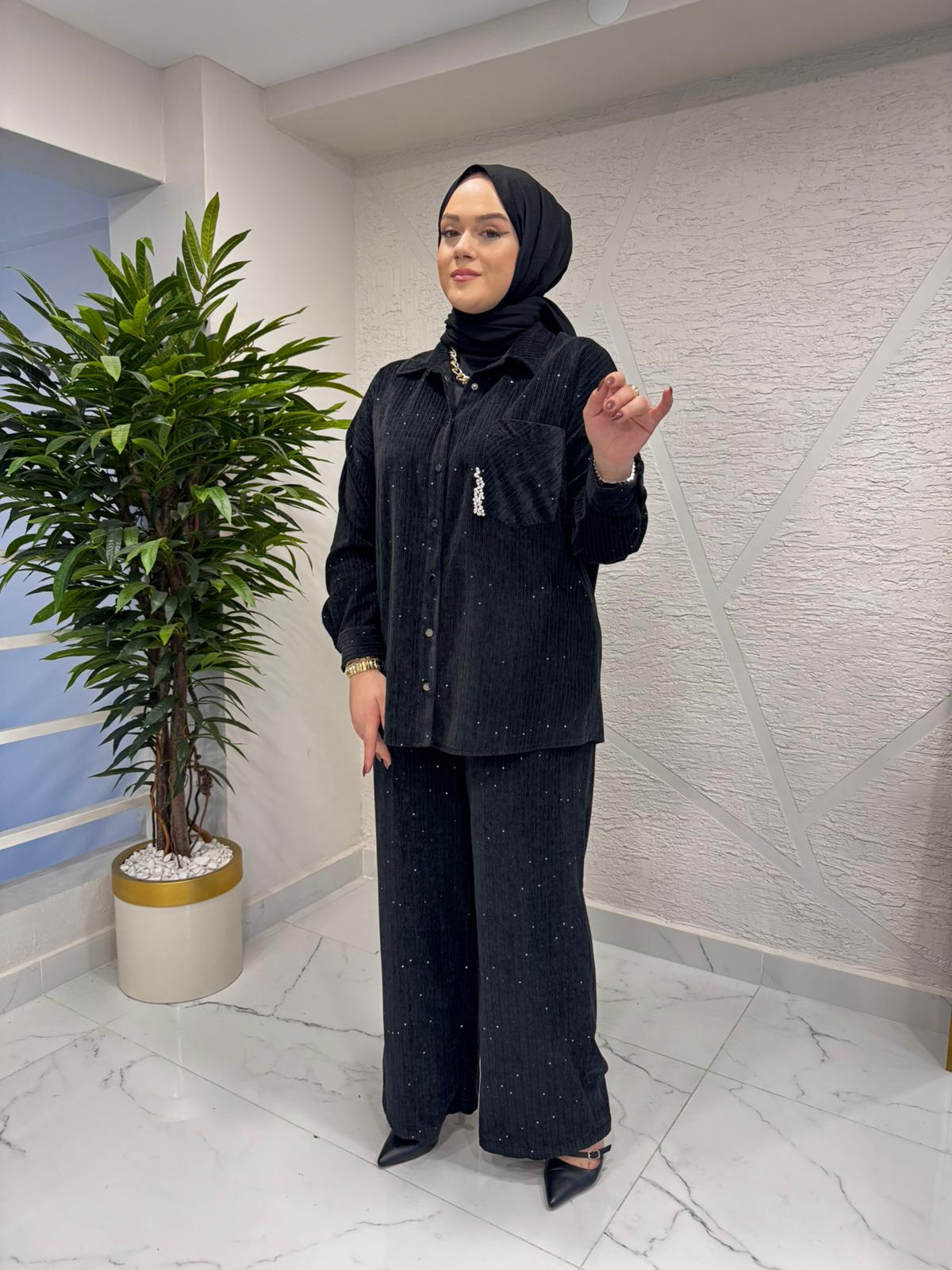 CEREMONY 6123-6309 BOL PAÇA QUEEN PANTOLON TAKIM SİYAH