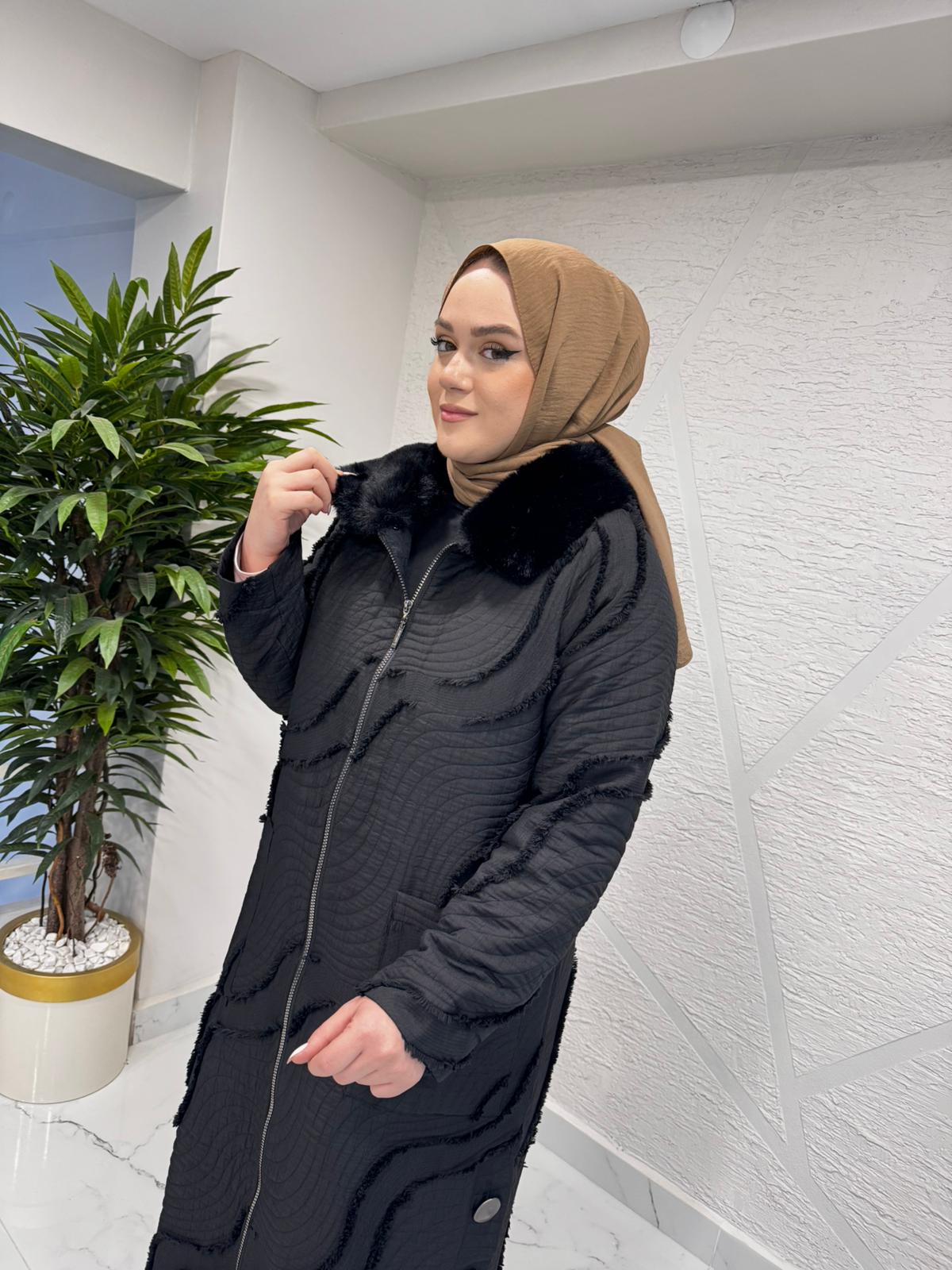 LISSMORE 6189 YAKASI KÜRKLÜ MONT SİYAH