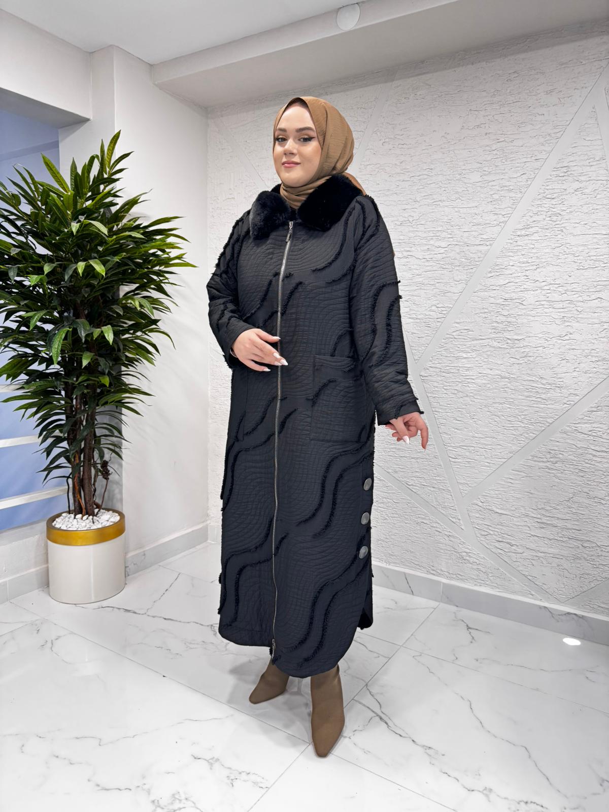 LISSMORE 6189 YAKASI KÜRKLÜ MONT SİYAH