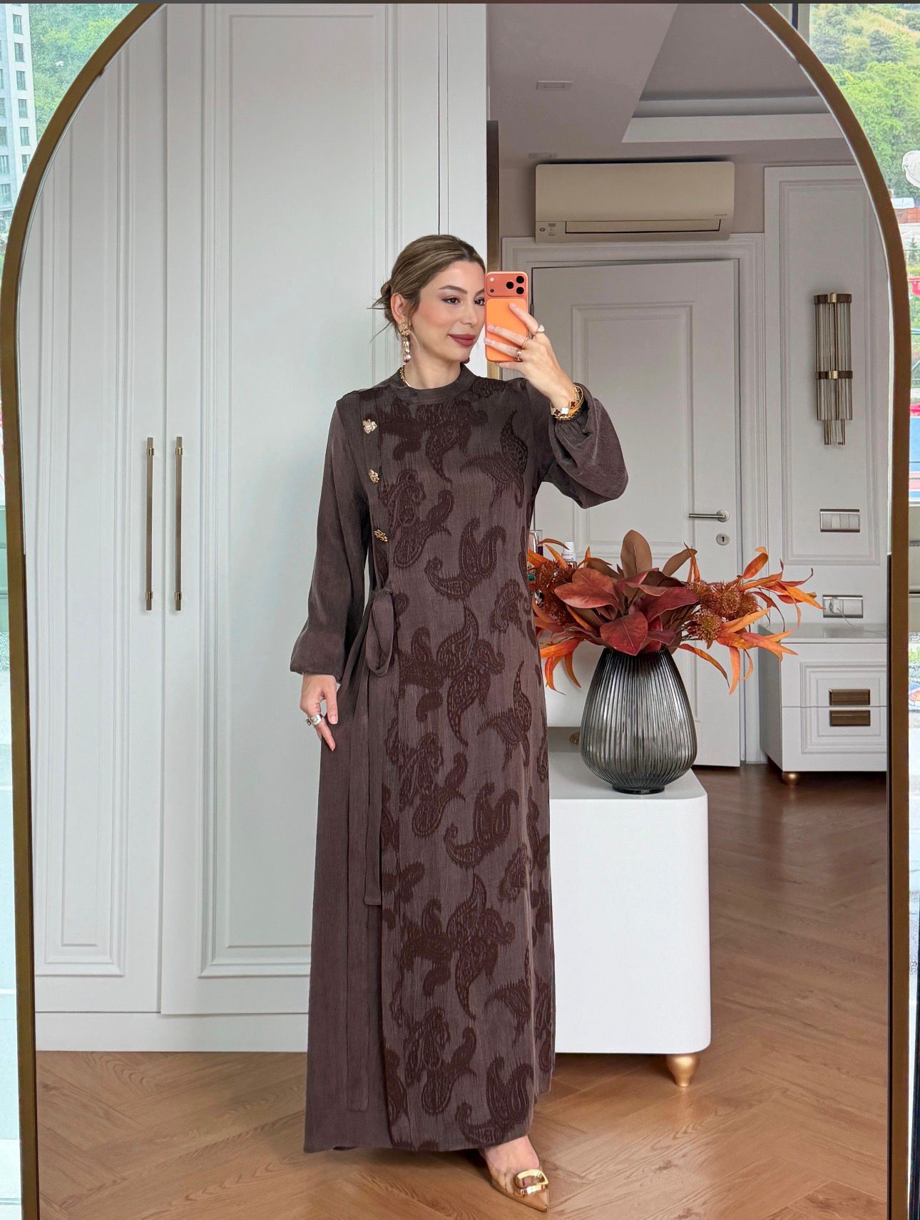 QASHE 6617 ELBİSE KAHVERENGİ
