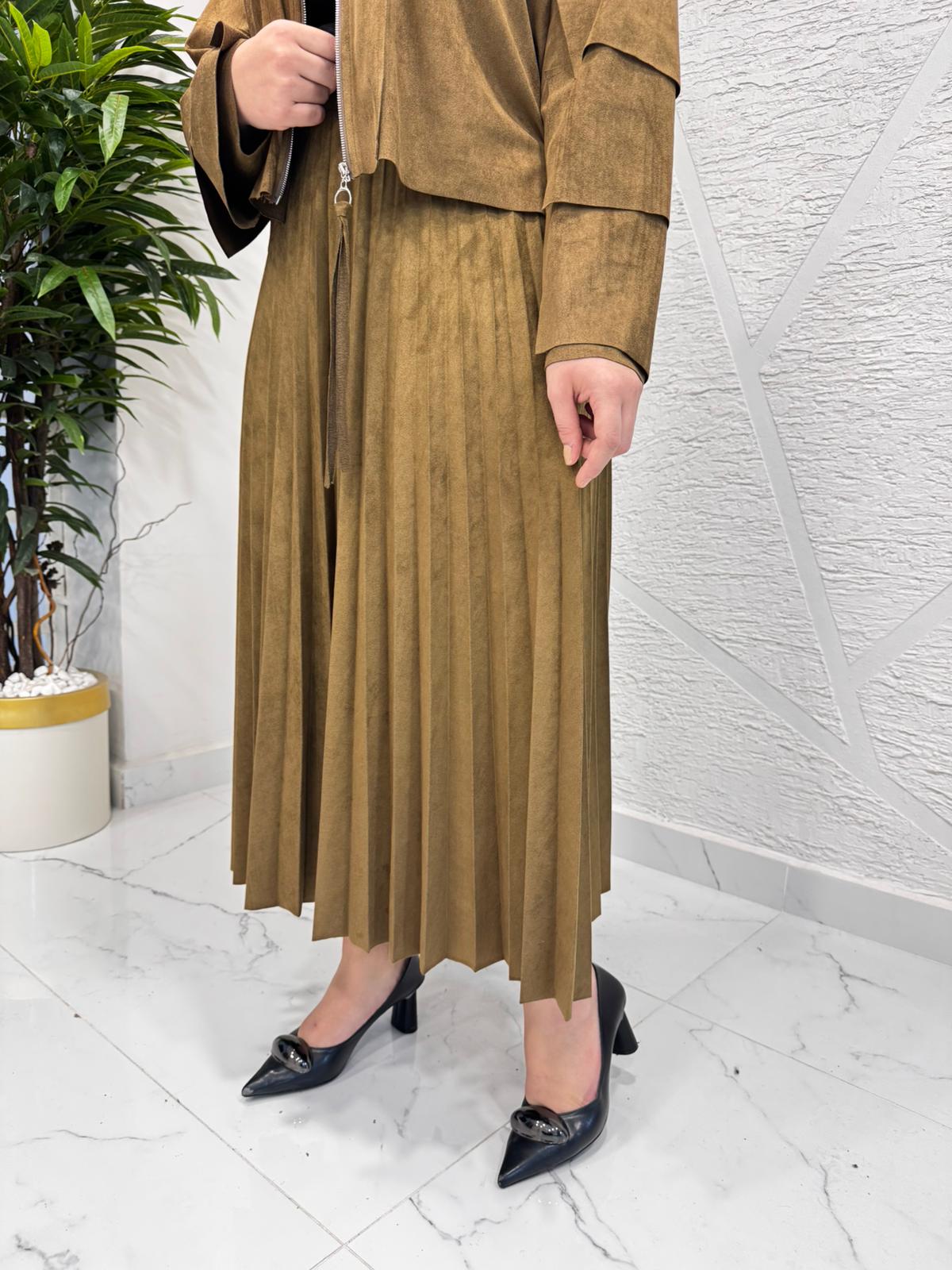 CEREMONY 6622 İNCE PLİSOLEY SÜET ETEK HAKİ