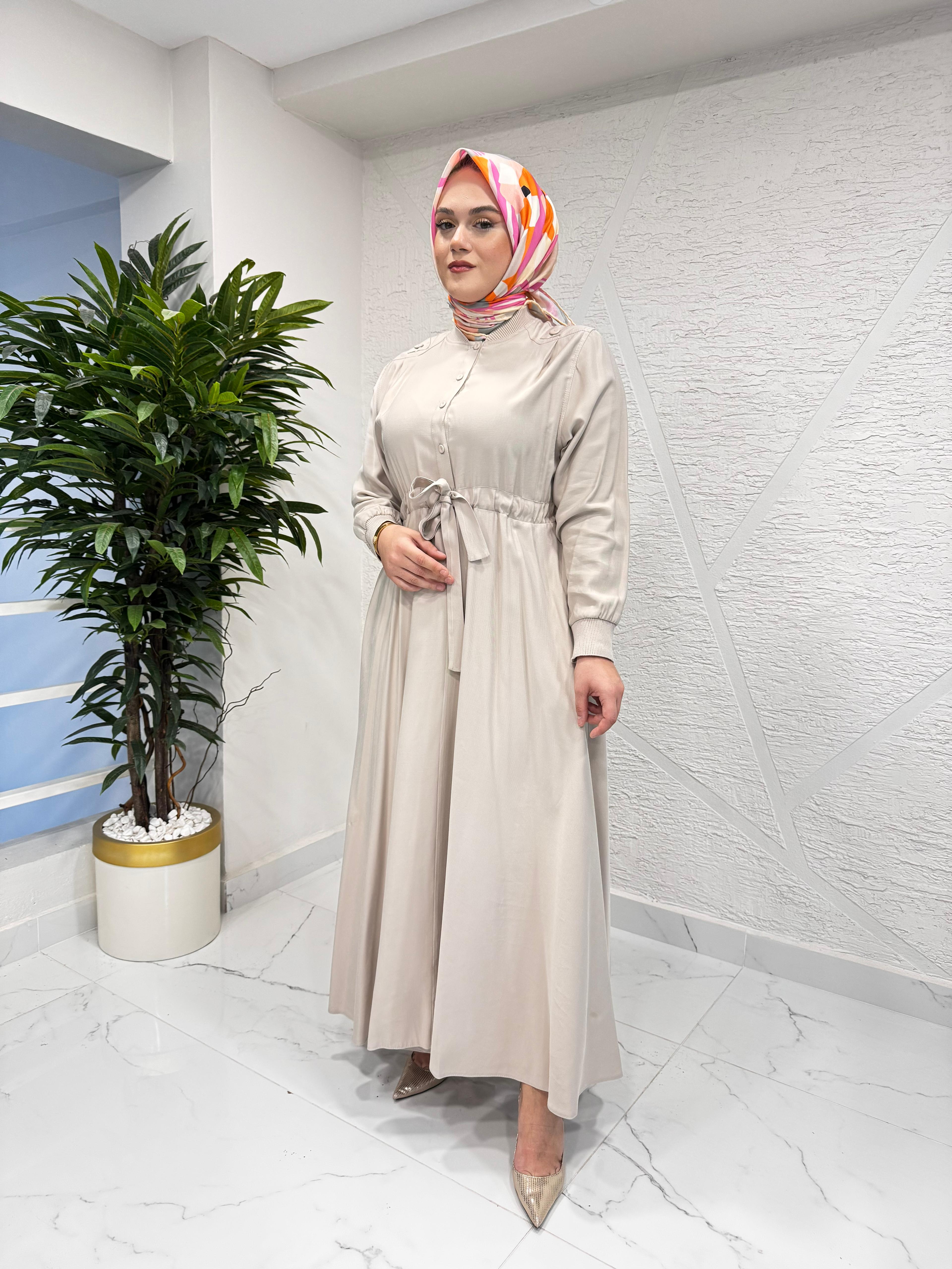 CEREMONY 6702 ANJELİK ÖNDEN YARIM DÜĞMELİ ELBİSE TAŞ