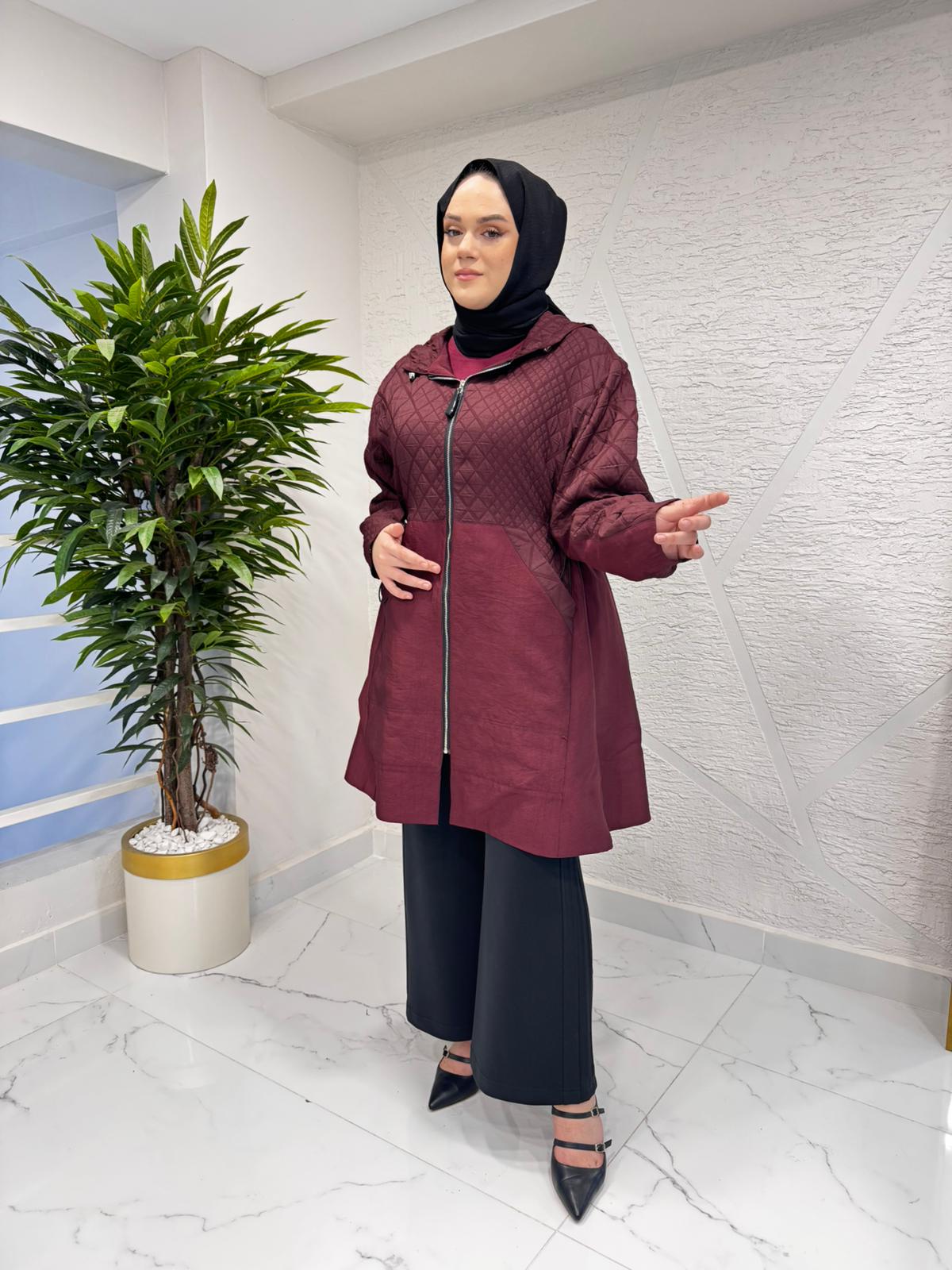 CEREMONY 6819 ÖNDEN FERMUARLI YANLARDAN CEPLİ BAKLAVA KAPİTÖN KISA KAP BORDO