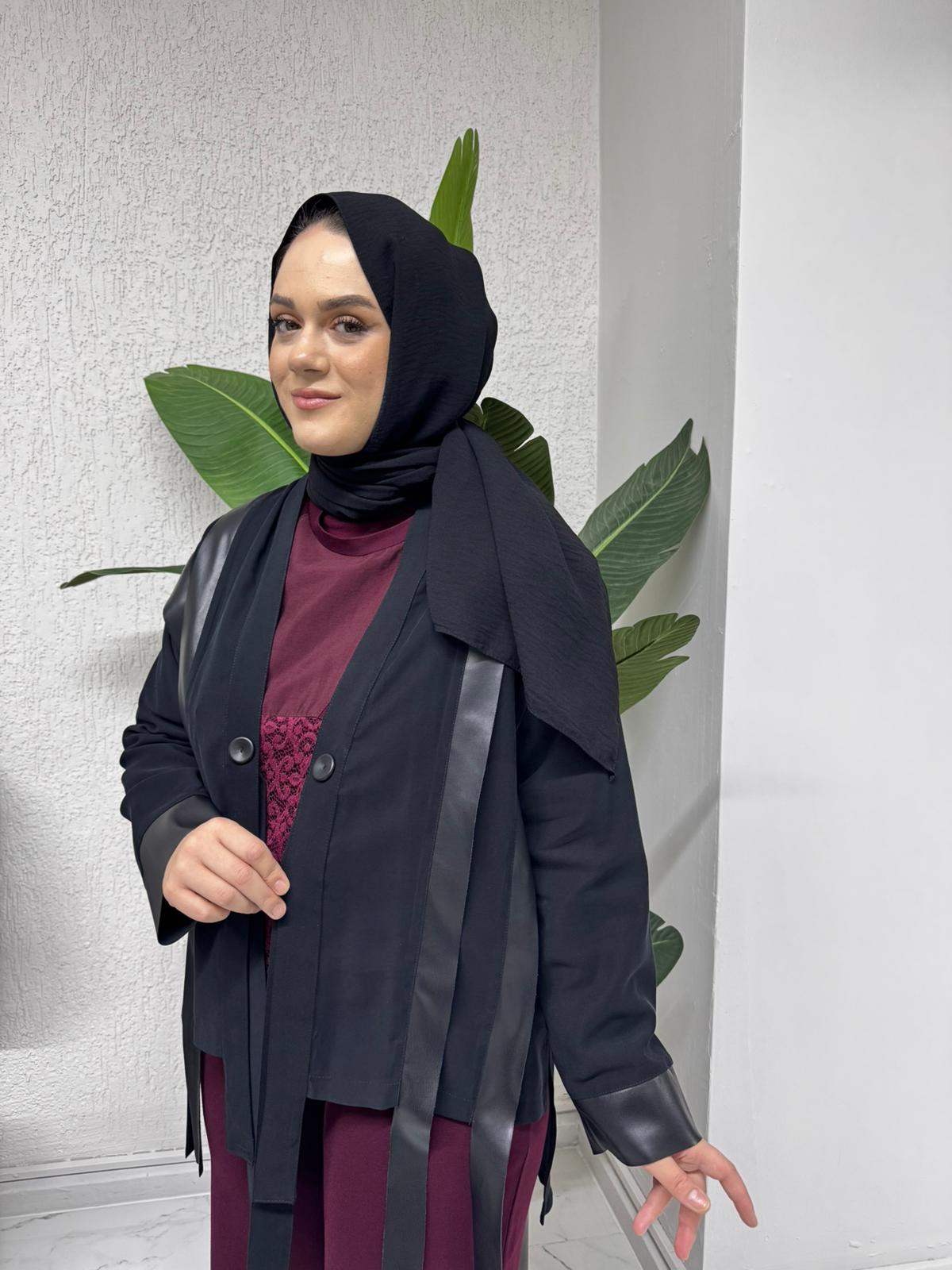 CEREMONY 6823 ANJELİK ÖNDEN BAĞLAMALI SAÇAKLI CEKET SİYAH