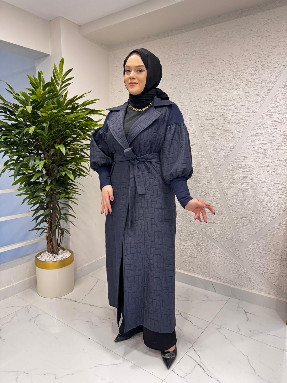 CEREMONY 6886 OMUZLARI RİBANA DETAYLI BELDEN KUŞAKLI KAP LACİVERT