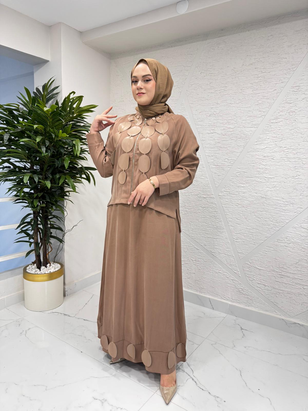 CEREMONY 6912 COOKIE KOLSUZ İÇ ELBİSELİ CEKETLİ TAKIM VİZON