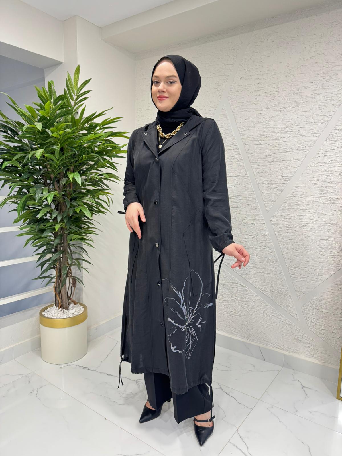 CEREMONY 26Y824 ETEĞİ BAĞCIKLI VE BASKI DETAYLI SAFARİ KAP SİYAH