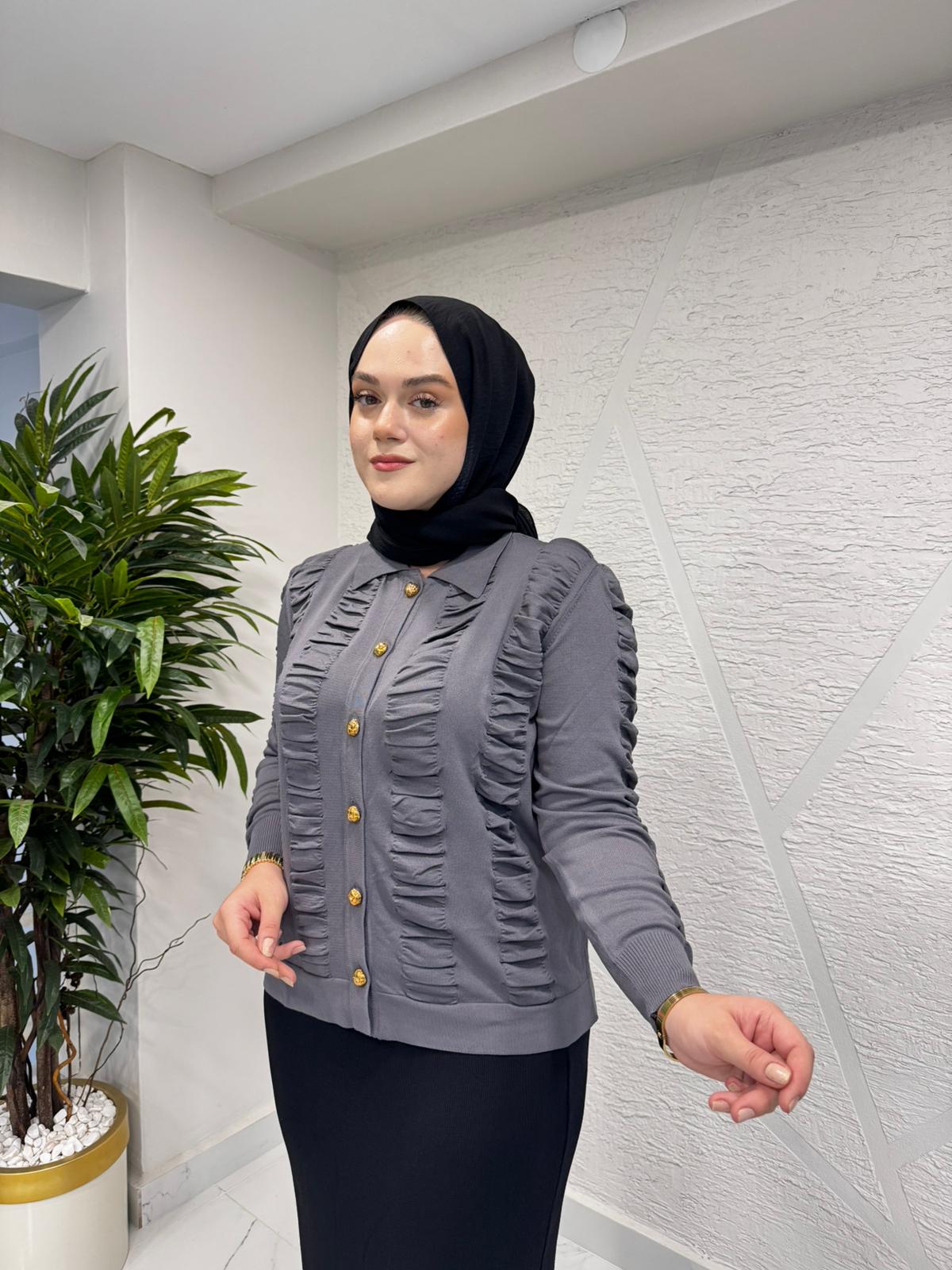 NİLİWİ 3077 KABLO ÖRGÜ TRİKO HIRKA GRİ